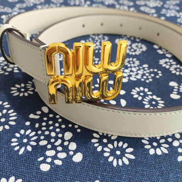 Miu Miu Classic Series Gold-Tone Logo Leather Belt main image 12